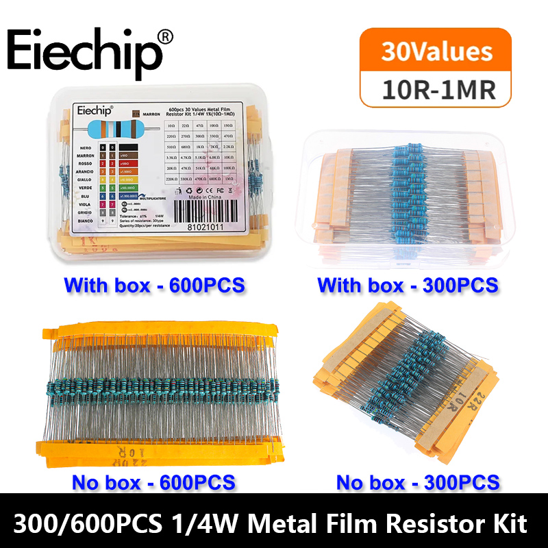 Resistor Kit 1 4W - 300/600pcs 1% Resistor Set Resistance 1/4W
