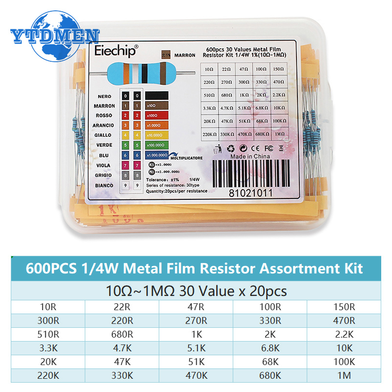 300-600PCS 1/4W Metal Film Res - Resistor Kit 1 4W recension och pris